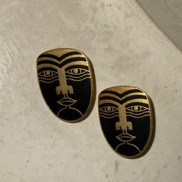 Laurel Burch Māori Post and Clutch Earrings 80s Vintage - Picture 2 of 9